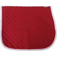 A red horse baby pad with white trim.