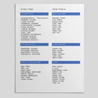 Mockup of a printable List of Horse and Stable words and their spanish translations.