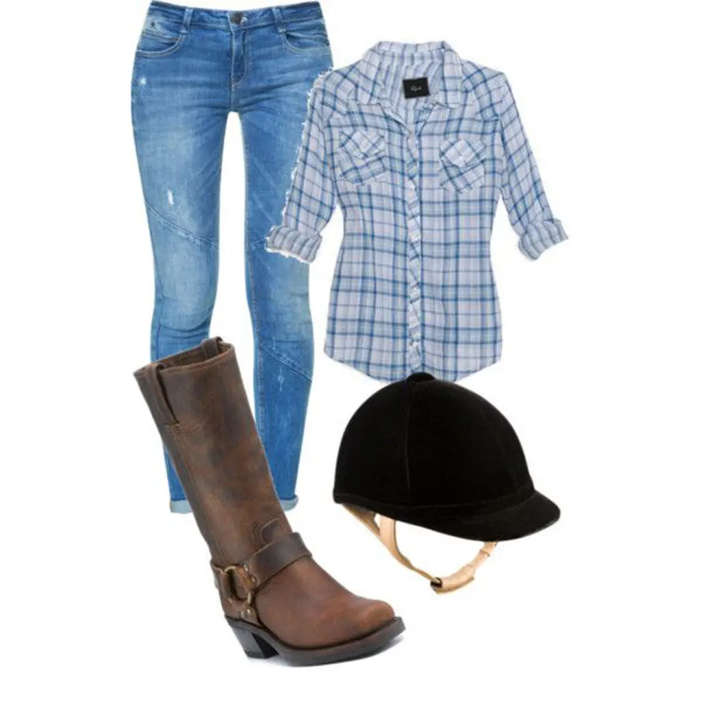 A classic example of what to wear horseback riding a trail ride or vacation horseback riding.