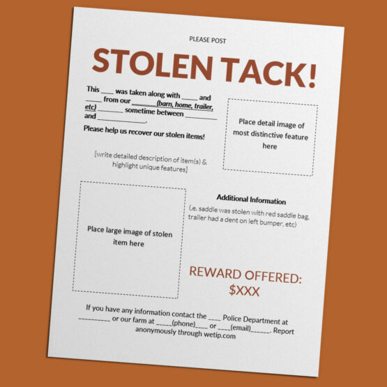Stolen Horse Trailer Notice / Tack Theft Reward Poster – Download .DOC Template
