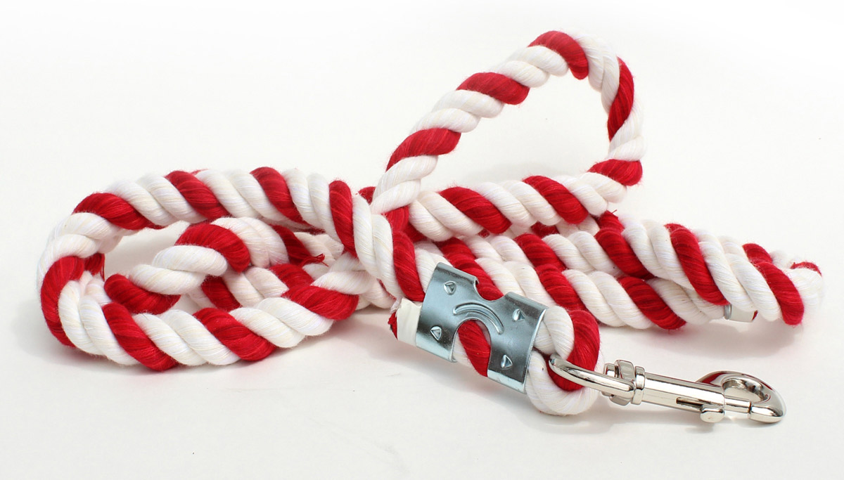 A cotton lead rope in red and white.